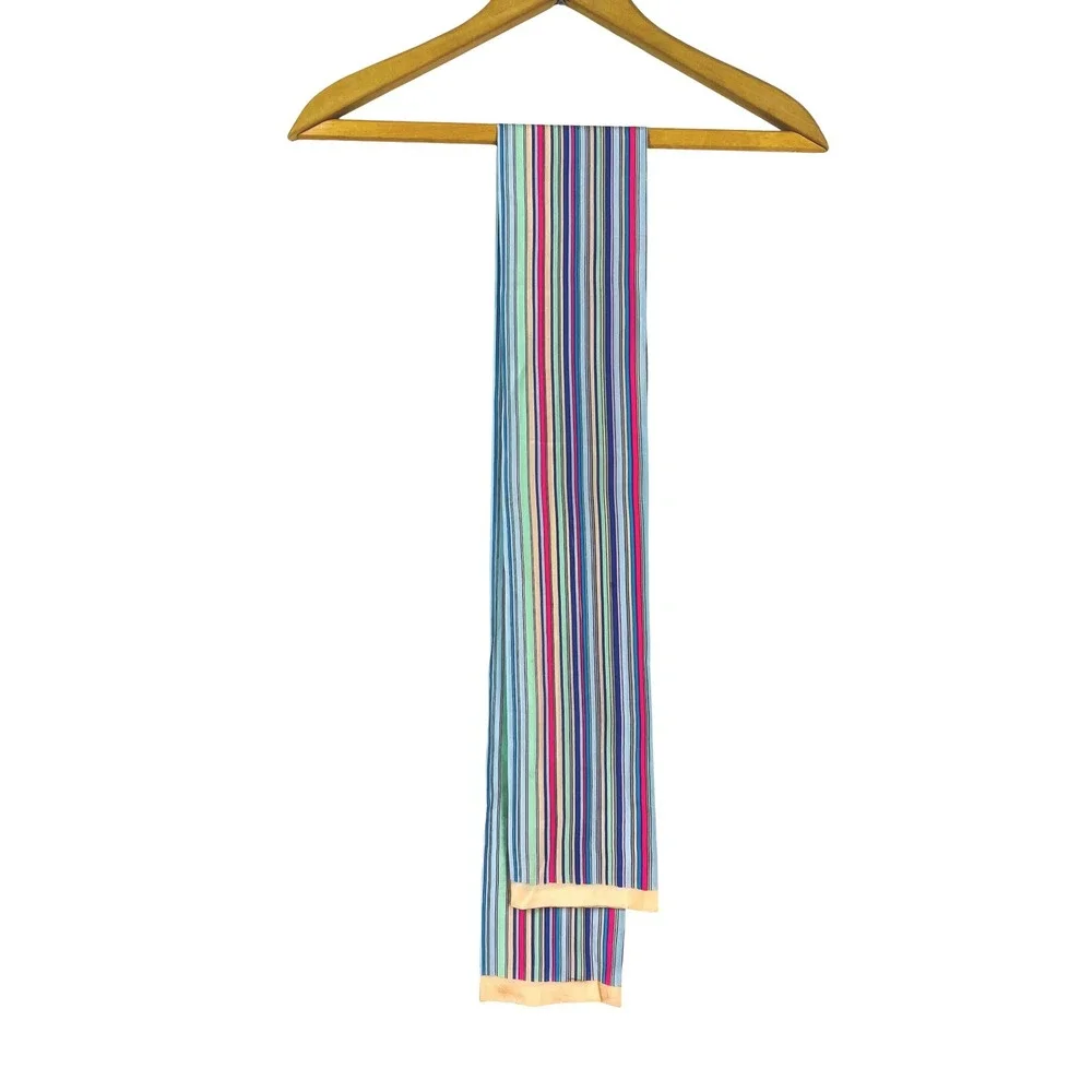 Geoffrey Beene Vintage Silk Scarf Multi Color Vertical Stripe Made in Japan Mens
